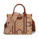 Purse - Wrangler Aztec Pattern Dual Sided Print -Tote/Crossbody - Tan