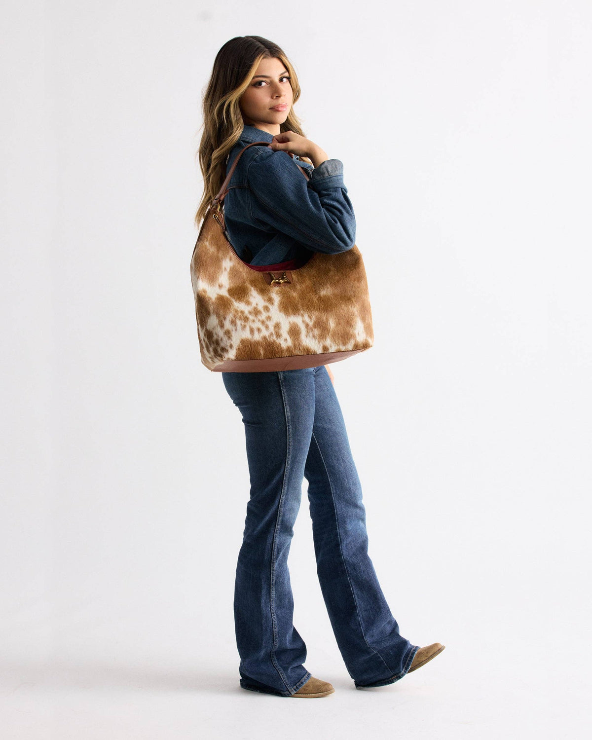 LW Large Purse - In Brown & White Cowhide & Calfskin