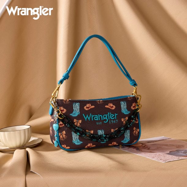 Wrangler Western Print Cowgirl Shoulder Bag in Coffee - Country Handbag for Women