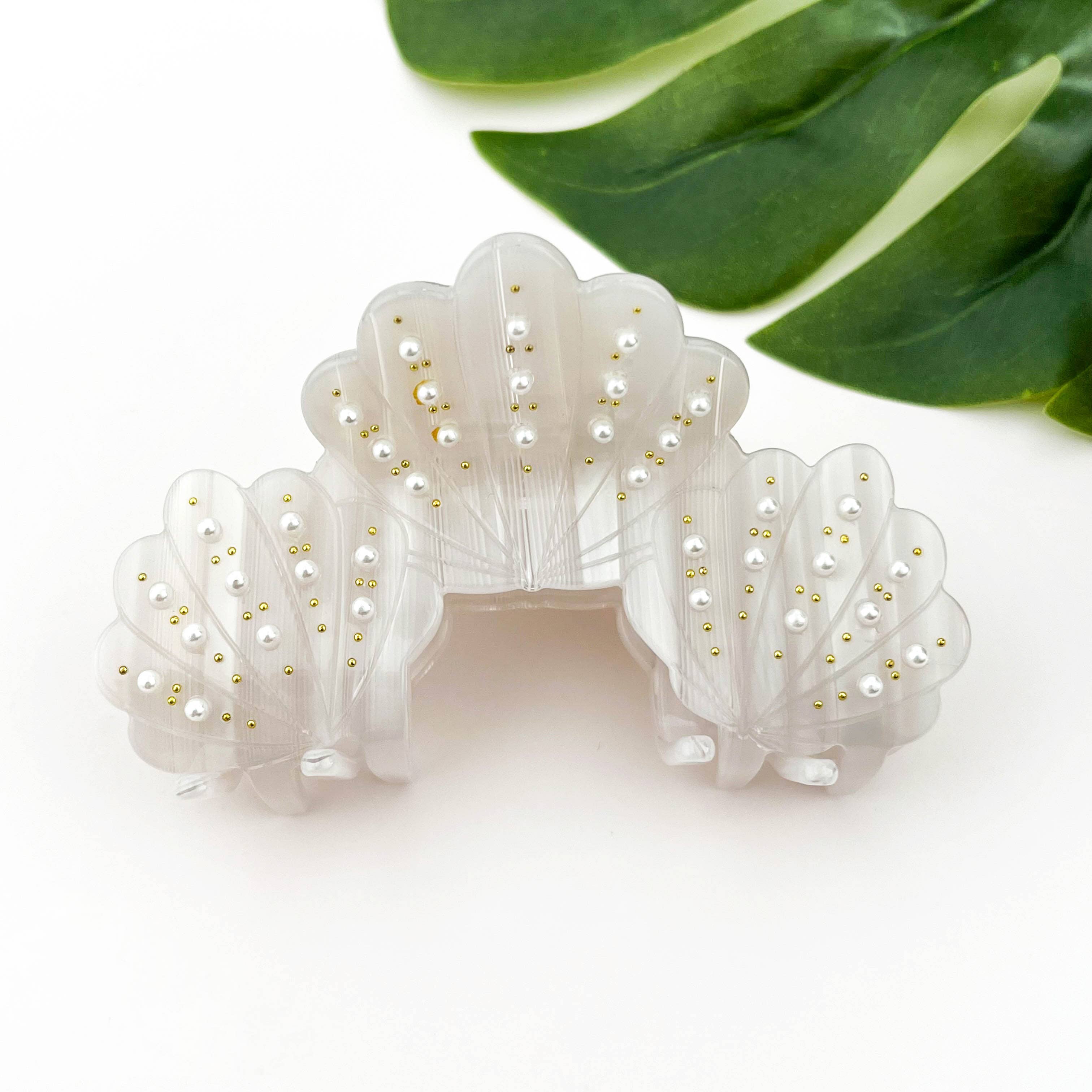 Shell With Pearls Claw Clip