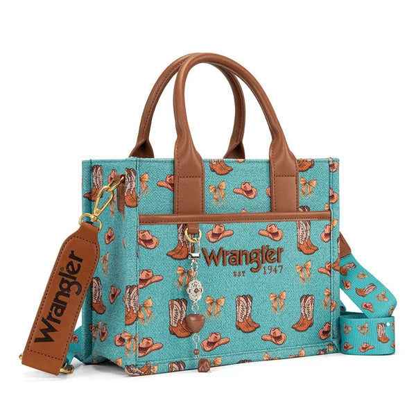 Wrangler Western Print Cowgirl Tote Bag and Crossbody - Turquoise Shopper Purse