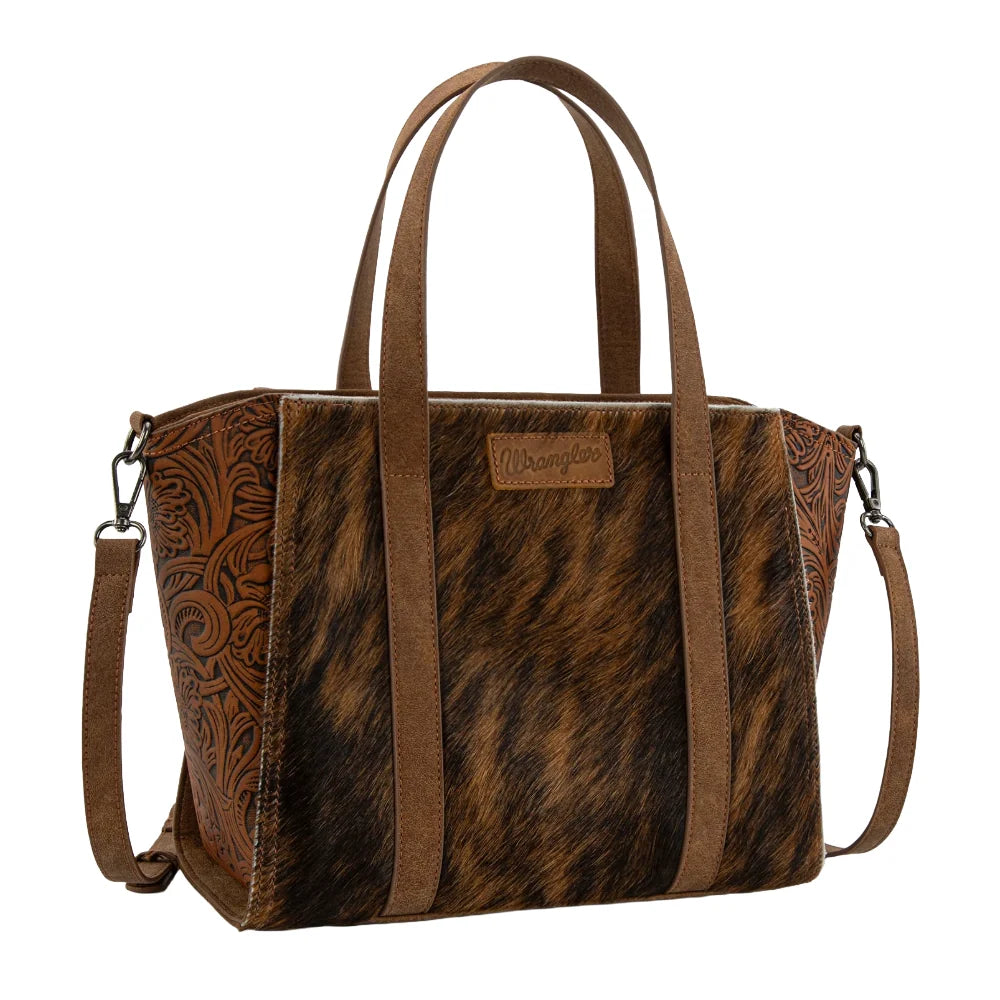 Wrangler Genuine Hair-On Cowhide Wide Tote/Crossbody - Brown