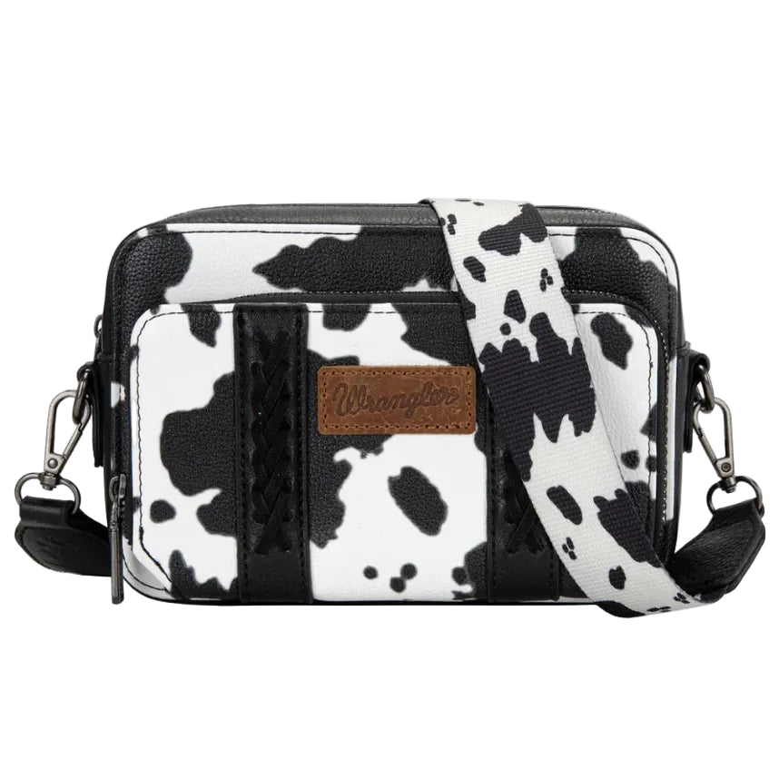 Wrangler Cow Print Crossbody Purse With Wallet Compartment - Black × 1