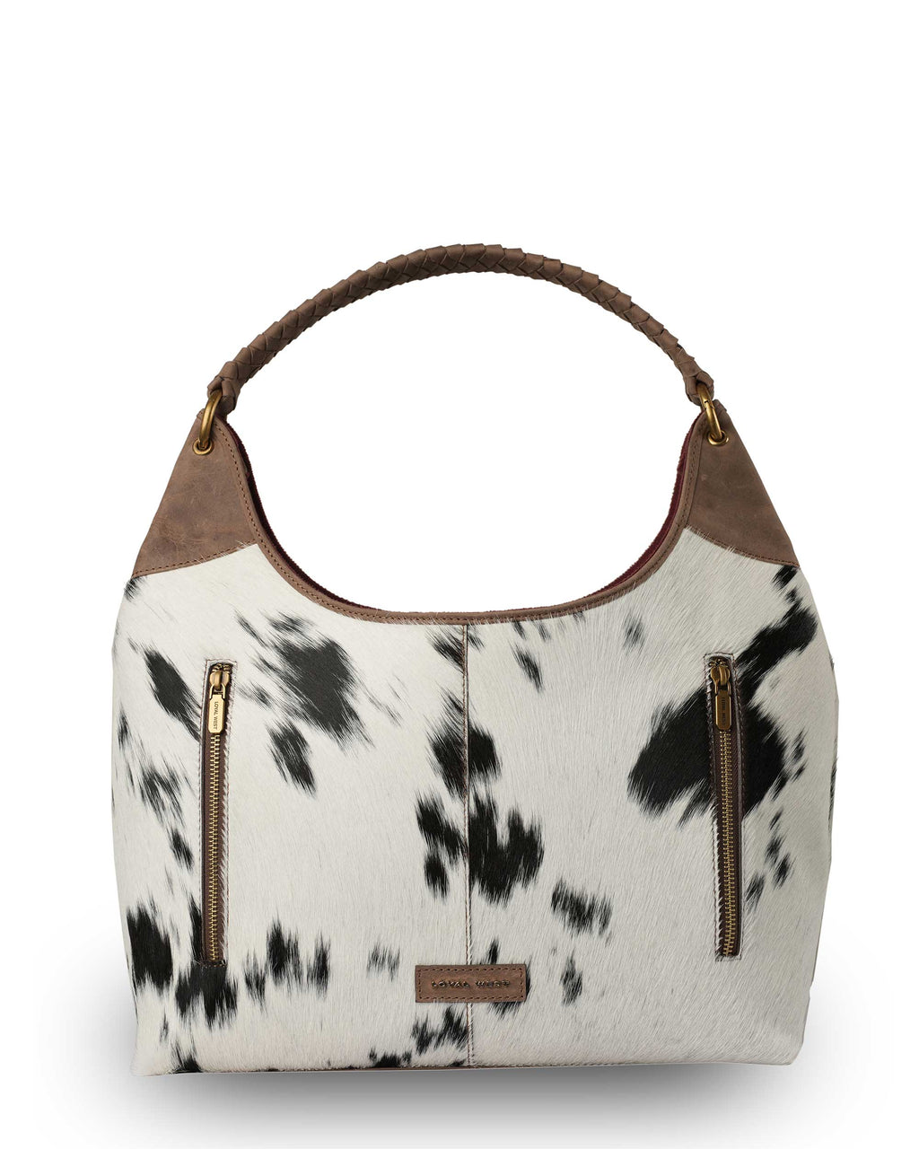 LW Large Purse - Black & White Cowhide with Oiled Brown Leather