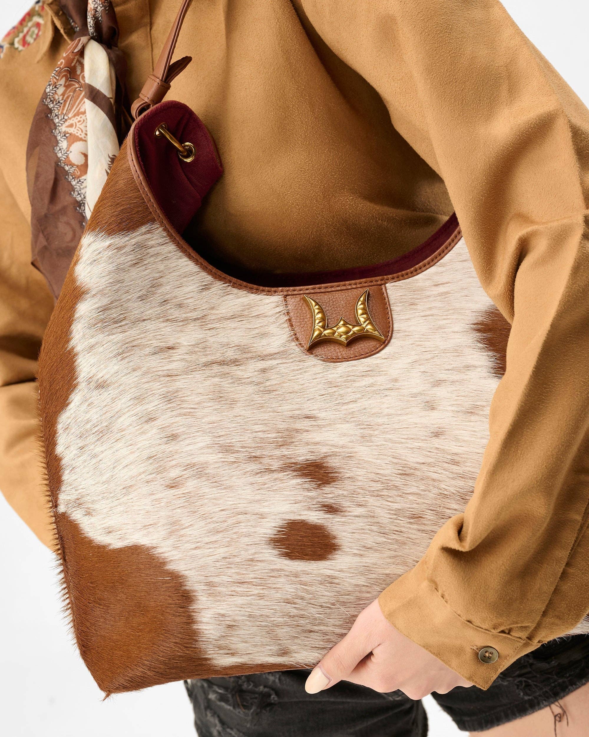 LW Large Purse - In Brown & White Cowhide & Calfskin
