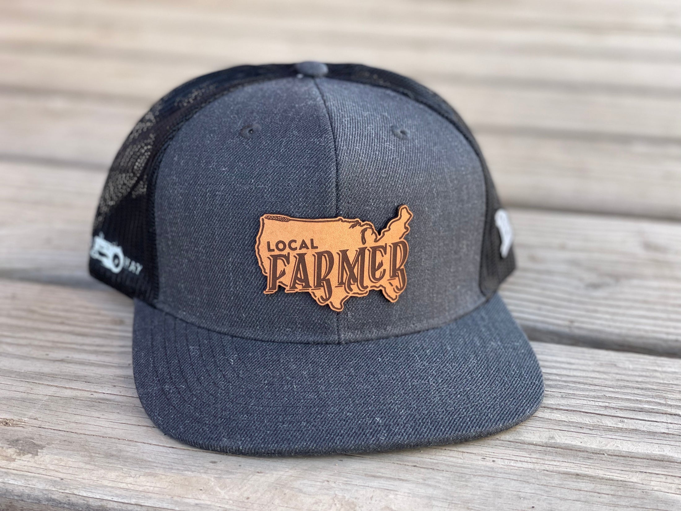 Local Farmer Brand Leather Patch Flat Bill Hat