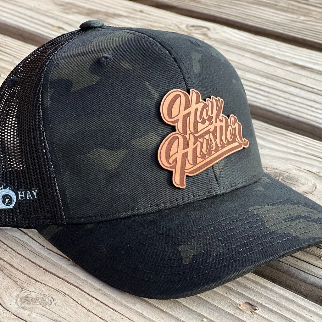 Hay Hustler Leather Patch Curve Bill Hat