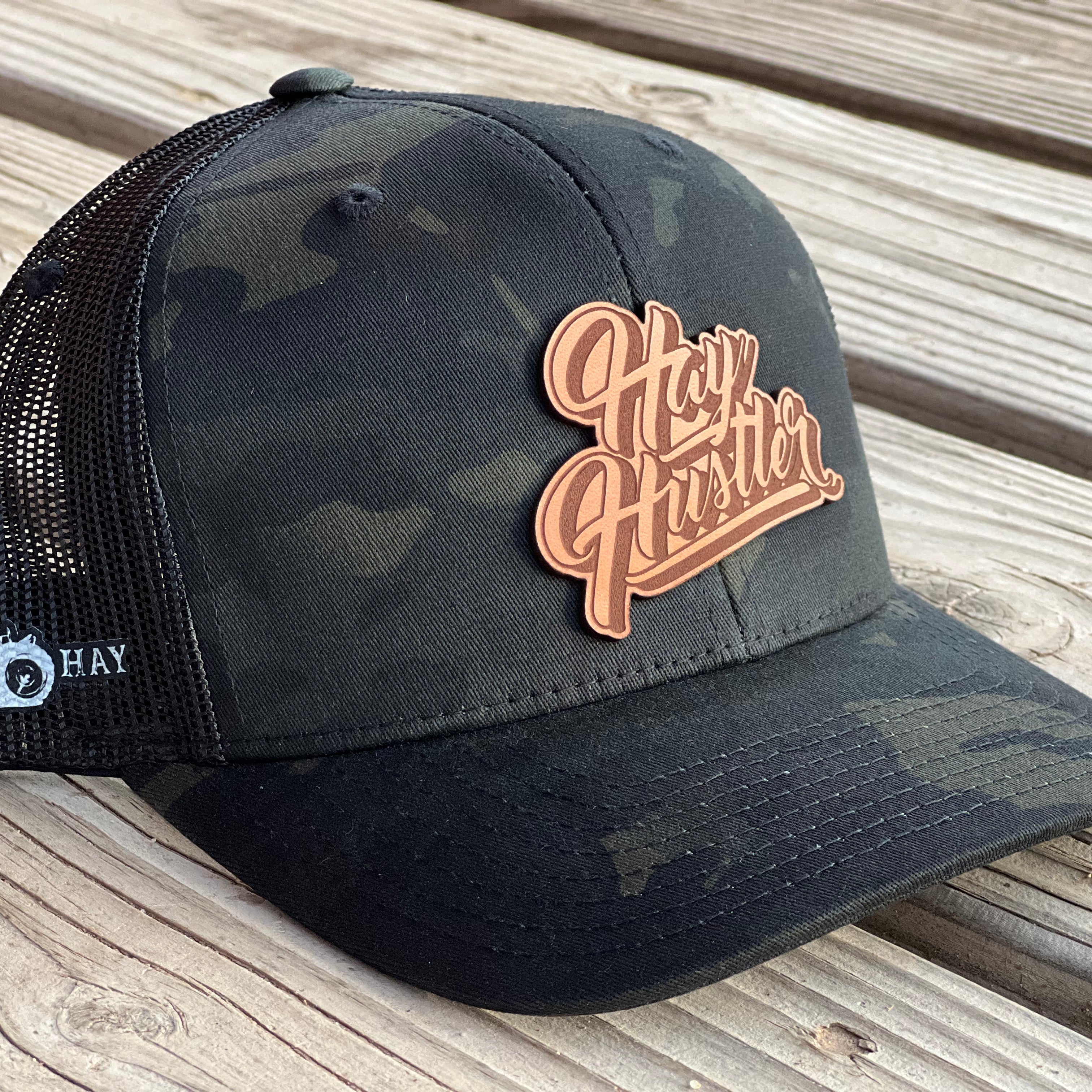 Hay Hustler Leather Patch Curve Bill Hat