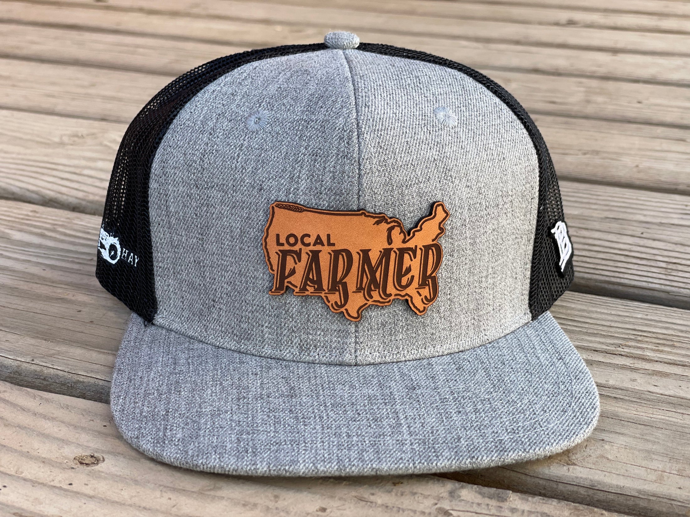 Local Farmer Brand Leather Patch Flat Bill Hat