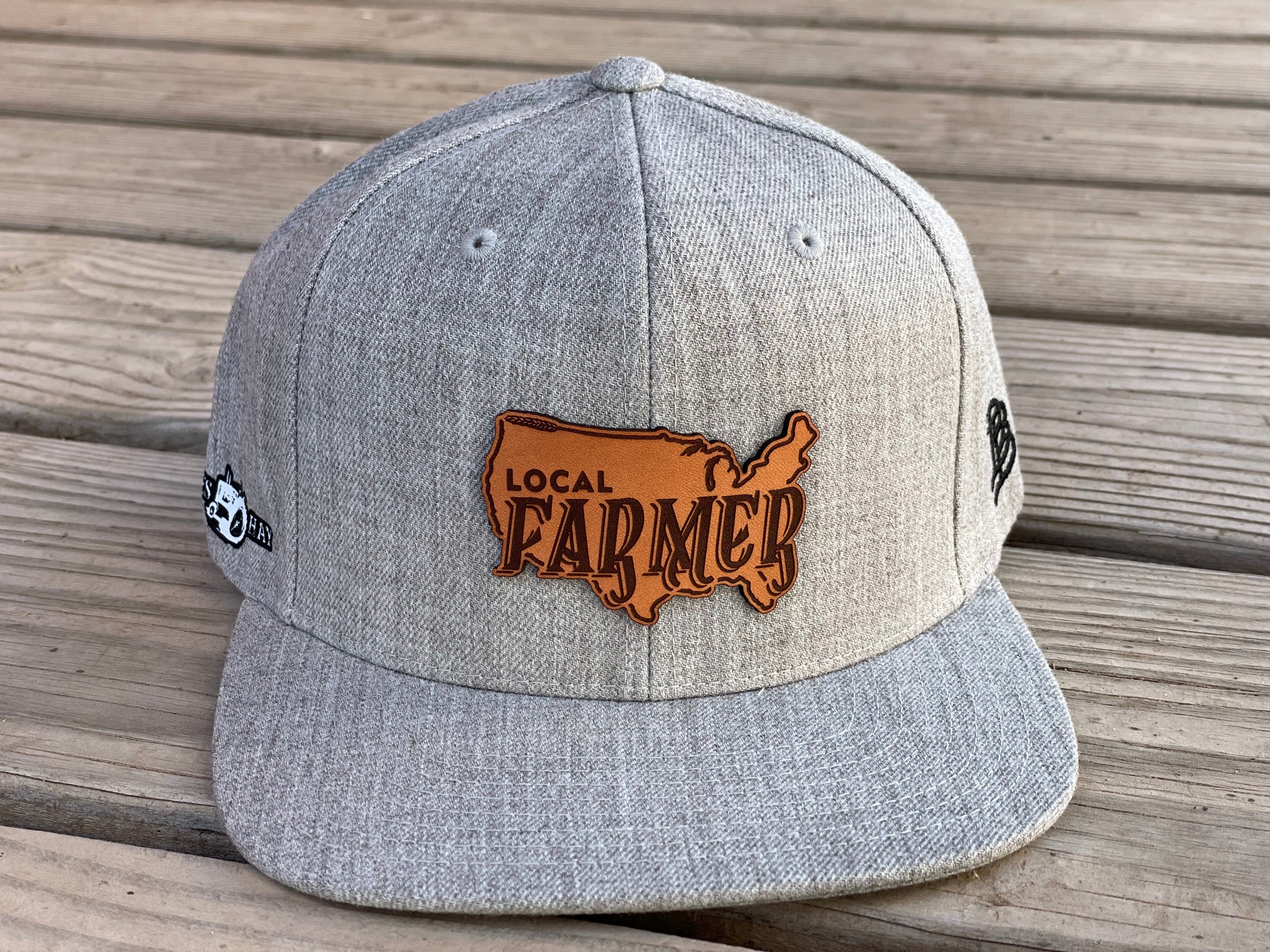 Local Farmer Brand Leather Patch Flat Bill Hat