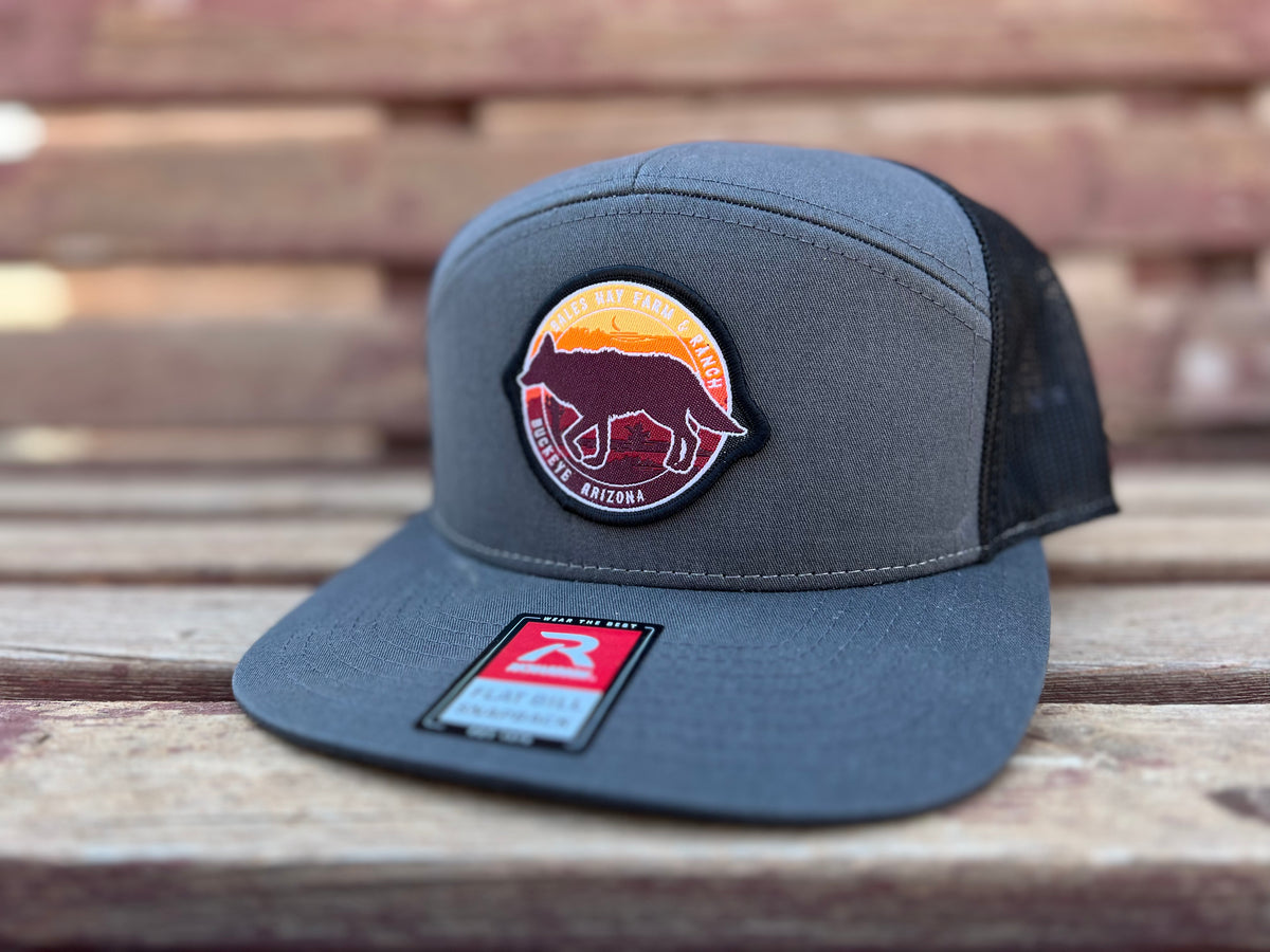 Bales Hay Brand Hat: Homestead Oval Horse Patch Snapback / Charcoal/ Black Mesh / Richardson Flat Bill.