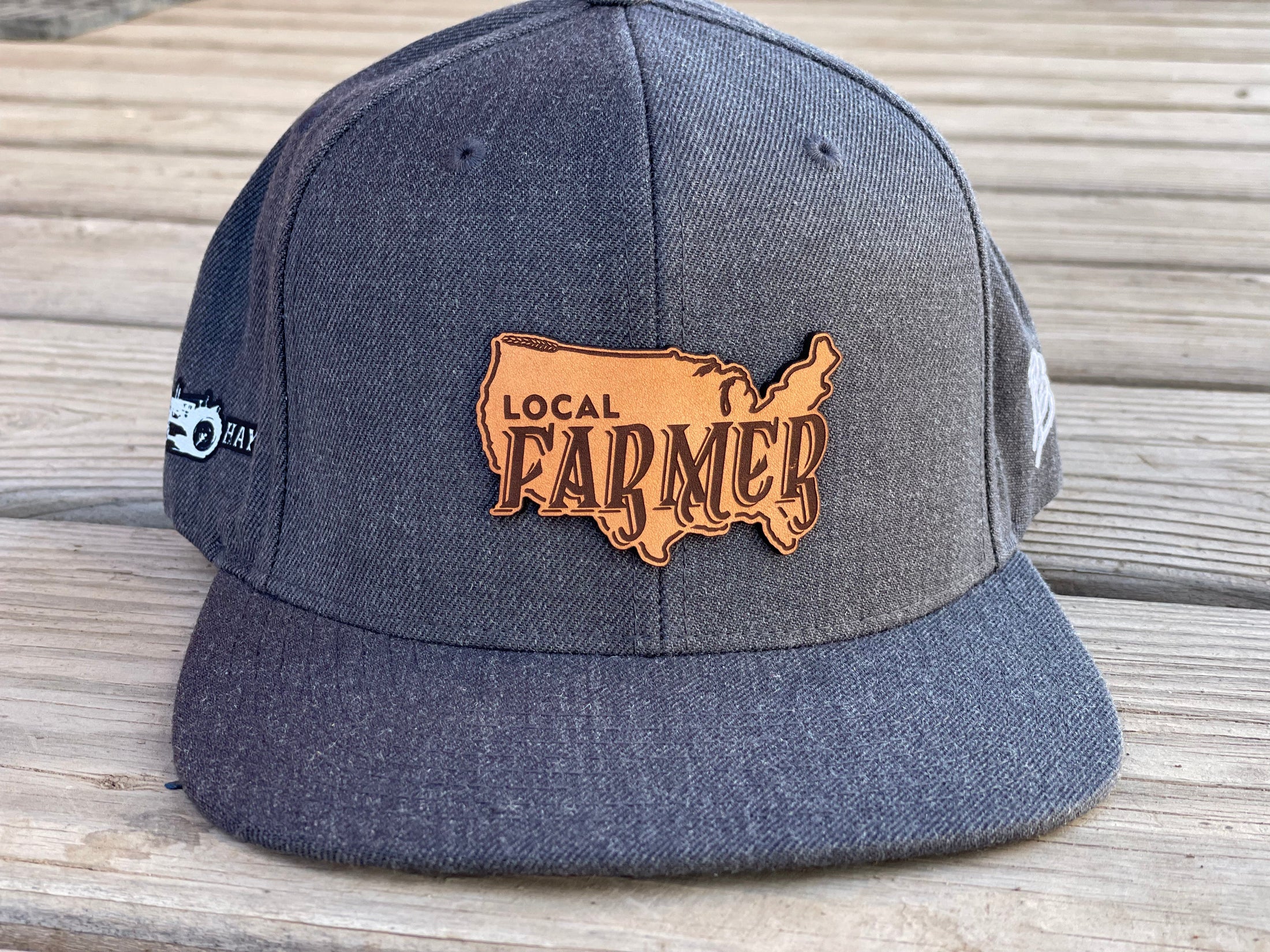 Local Farmer Brand Leather Patch Flat Bill Hat