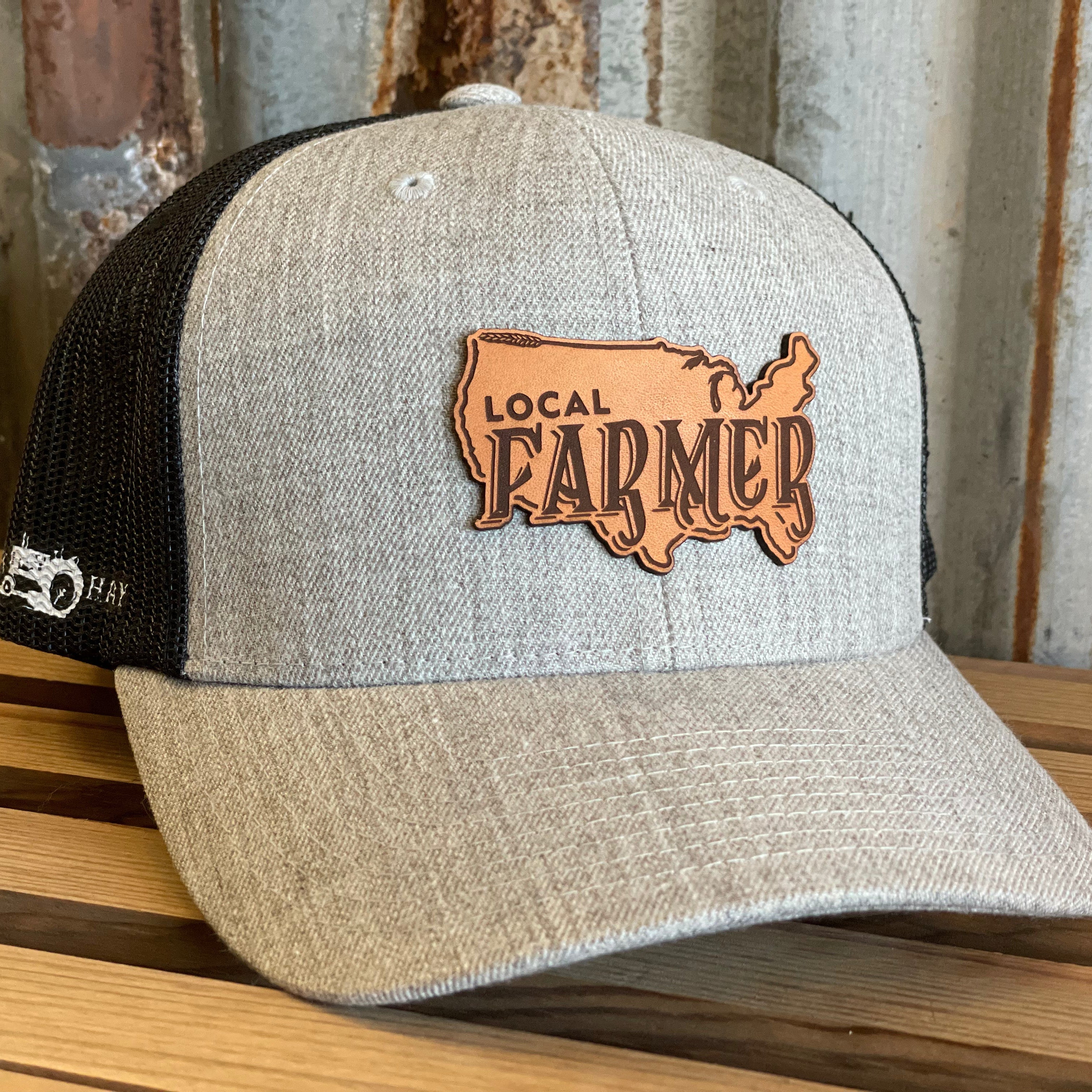 Local Farmer Brand Leather Patch Curve Bill