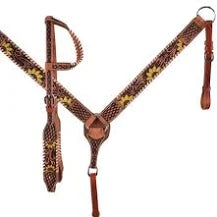 Showman - Hand Painted 3D Leather Sunflower One Ear Headstall and Breast Collar Set 8007