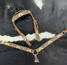 Showman - Medium Oil Painted Sunflower Browband Headstall & Breast Collar Set 8049