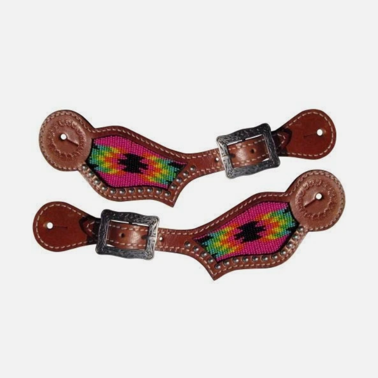 Spur Straps - Show man Hot Pink Navajo Beaded Inlay