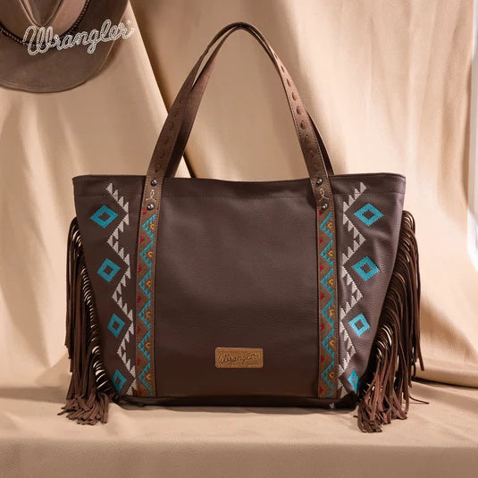 Wrangler Aztec Embroidered Large Tote Bag - Brown