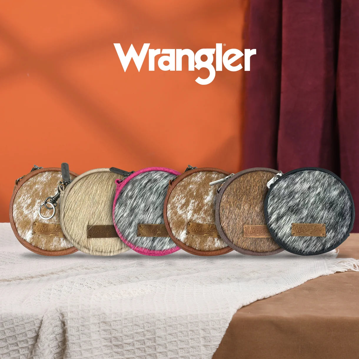 WG135-002MIX 6Pcs Assorted Colors/Style Wrangler Genuine Hair On Cowhide Coin Pouch Bag Charm